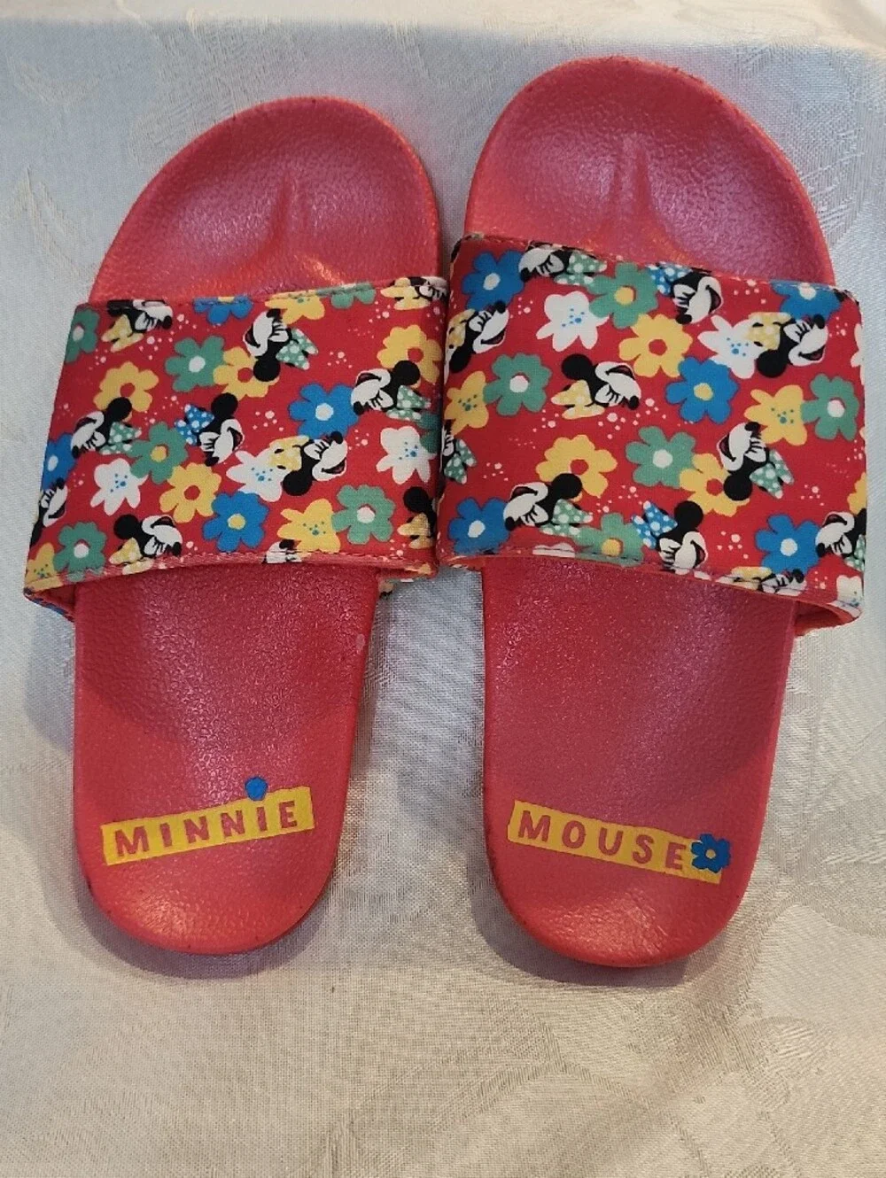 Disney Minnie Mouse Red Floral Slide Sandals for Kids Size 13/1 [V1]